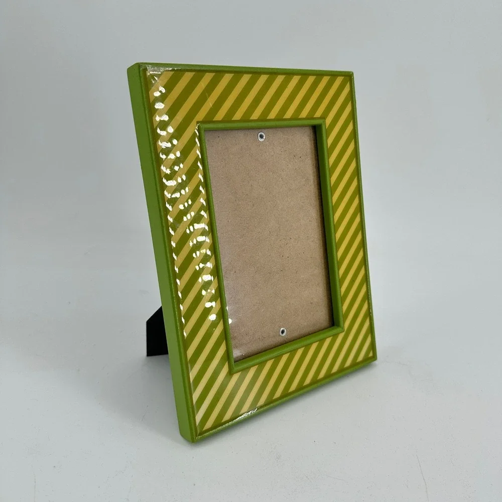 Lime Green and Yellow Striped Glossy Wood 4x6 Tabletop Picture Frame